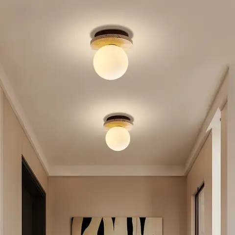 Ellipse Stone LED Ceiling Lights Corridor Living Room Nordic Modern Wabi Sabi Natural Yellow Travertine Ceiling Lamp Plafon