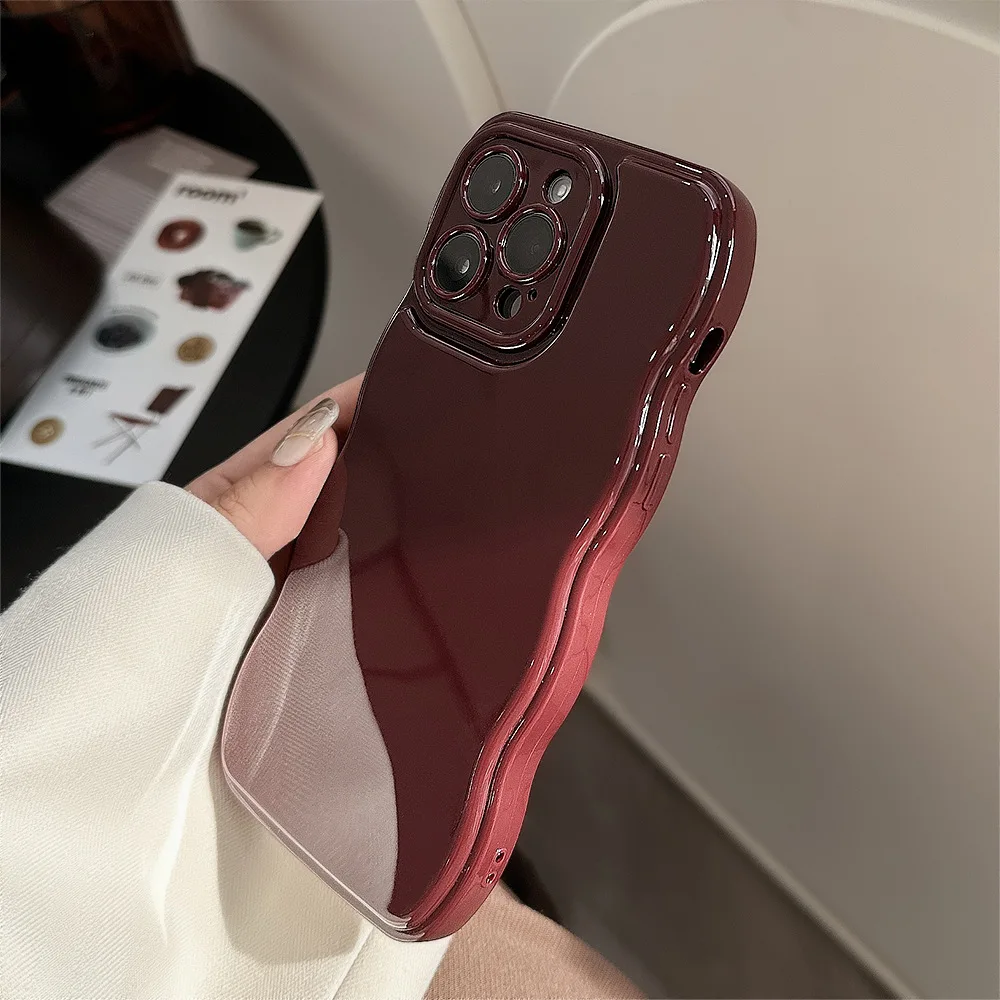 Retro Wine Red Wavy Phone Case For iPhone 17 Air 16 15 14 13 12 11 Pro Max Plus Woman Girl Soft Shockproof Bumper Back Cover - náhled 5