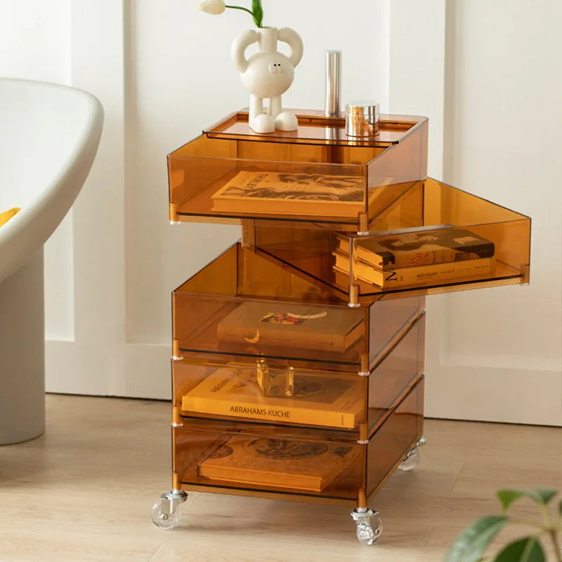 Waterproof 360-degree rotating cabinet removable bedside table acrylic side cabinet storage