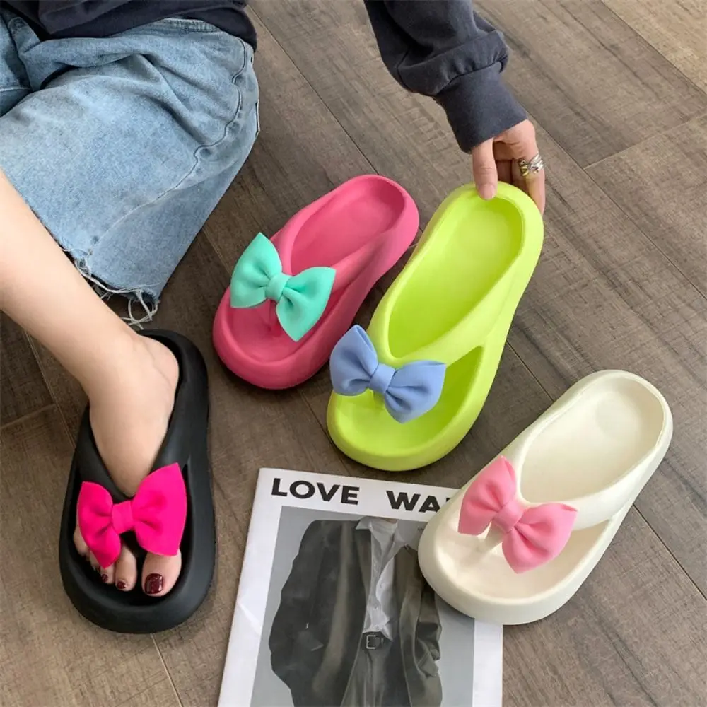 

Women's Bowknot Slippers Summer Comfortable Soft EVA Slide Sandals Home Outdoor Anti-Skid Wear-Resistant Beach Flip Flops