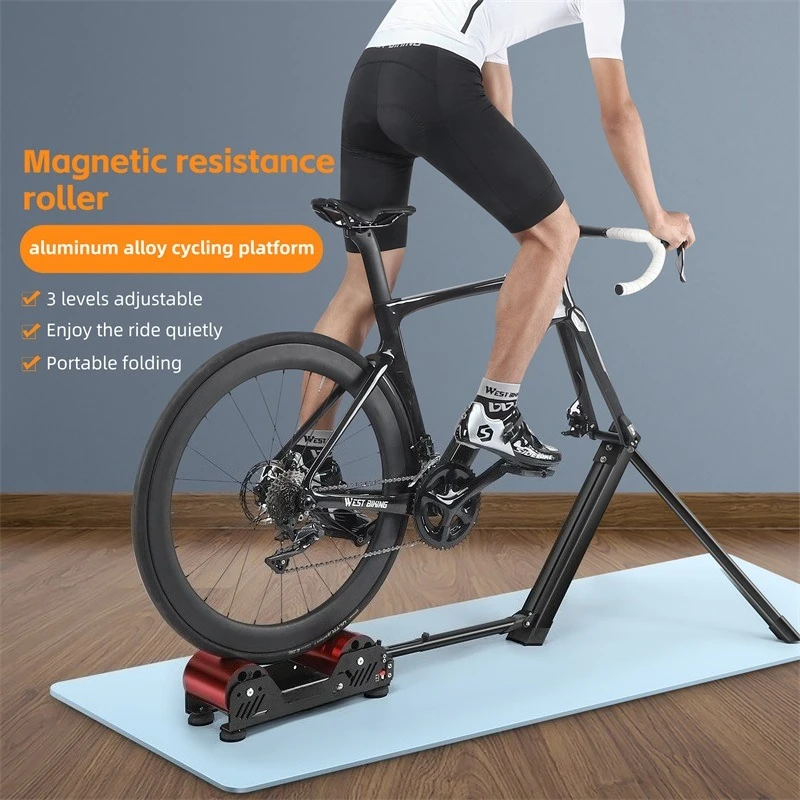 

Foldable Bicycle Sports Roller with Adjustable Magnetic Resistance and Compatible with 16-29 Inch Bikes Indoor Cycling