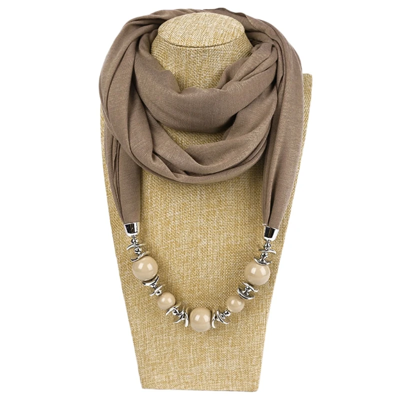 Ethnic Lightweight Solid Color Collar Scarf Luxury Beaded Pendants Jewelry Necklace for Infinity Scarves Wrap Women Shaw