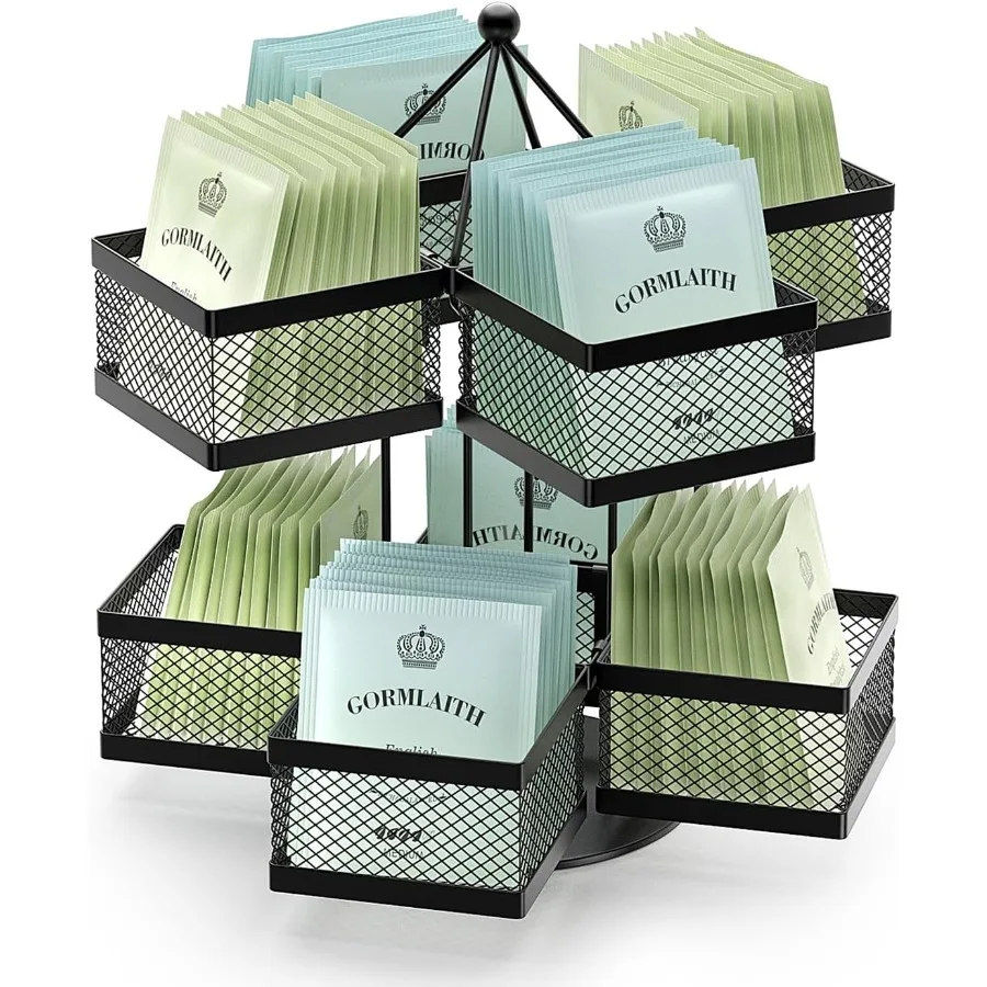 

Органайзер для чайных пакетиков, держатель для хранения чайных пакетиков, вращающаяся карусель, 96 контейнеров для чайных пакетиков с дизайном Lazy Susan для легкого доступа Ideal Ki