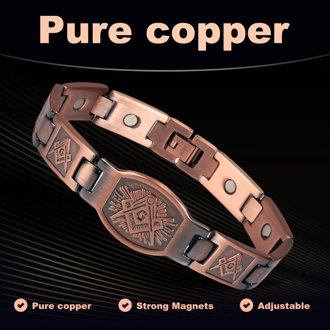 

Магнитный медный браслет, мужской медный магнитный браслет викингов, цепочка на руку от артрита, винтажный идентификационный браслет, магнитный браслет Homme