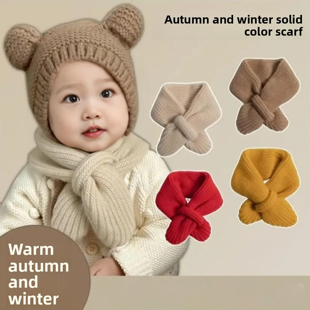 New Windproof Neck Warmer Coldproof Warm Neckerchief Knitted Solid Color Knitted Scarf Cute