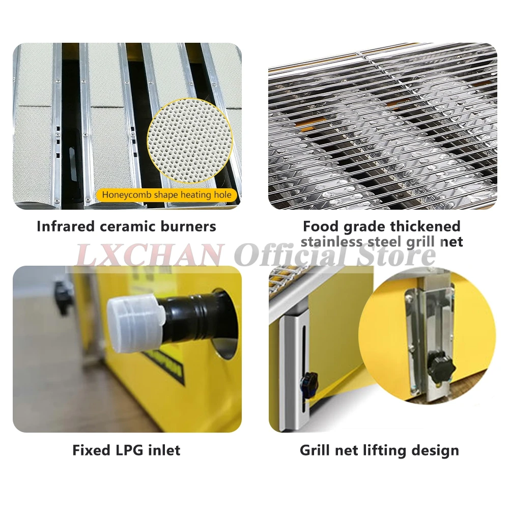 LXCHAN-Parrilla de Gas glp para barbacoa, quemadores de Gas de acero inoxidable con cubiertas de vidrio, para acampar al aire libre, 2/3/4 quemadores