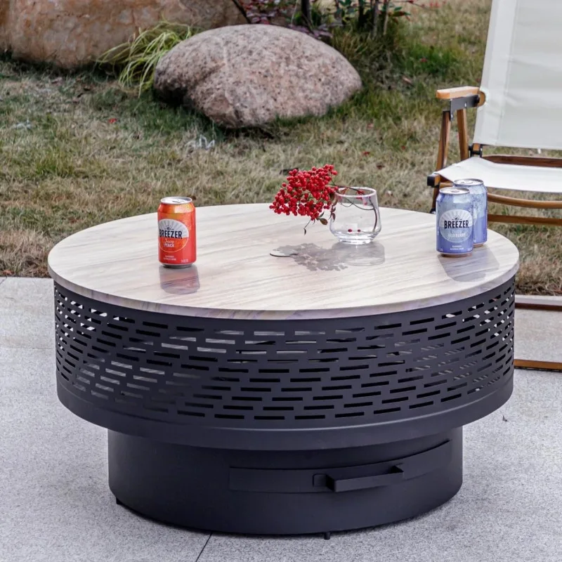 

32" Wood Burning Fire Pits with Grill & Lid, Fire Pit Table for Outside with Waterproof Cover & Fire Poker,