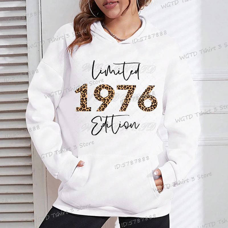 Ladies Limited 1976 Edition Graphic Hoodie Streetwear Spring Casual Sweatshirt 1970 To 1979  Leopard Print White Tracksuit Women