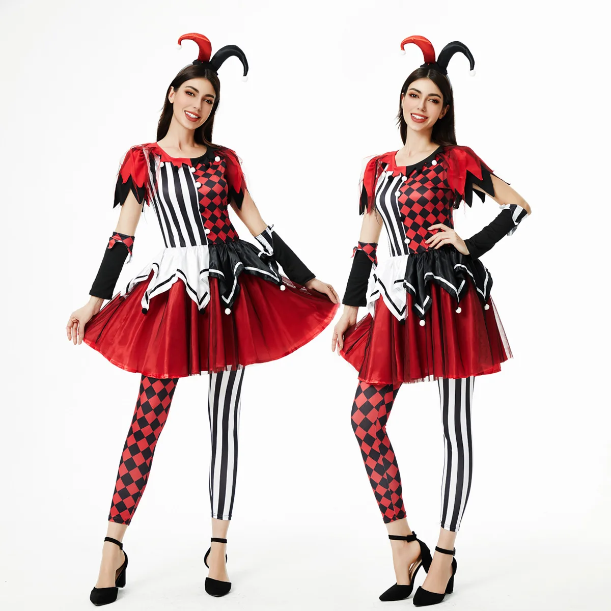 Zawaland  Sexy Clown Costume Dress Adult Women Funny Naughty Joker Clothing Dress Pants Halloween Cosplay Party Clown Outfit