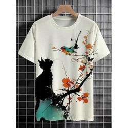 Funny Fox Cat Bird Pattern T Shirt For Men American Flag 3D Printed Tees Casual Short Sleeve Round Neck Tops Street T-Shirts