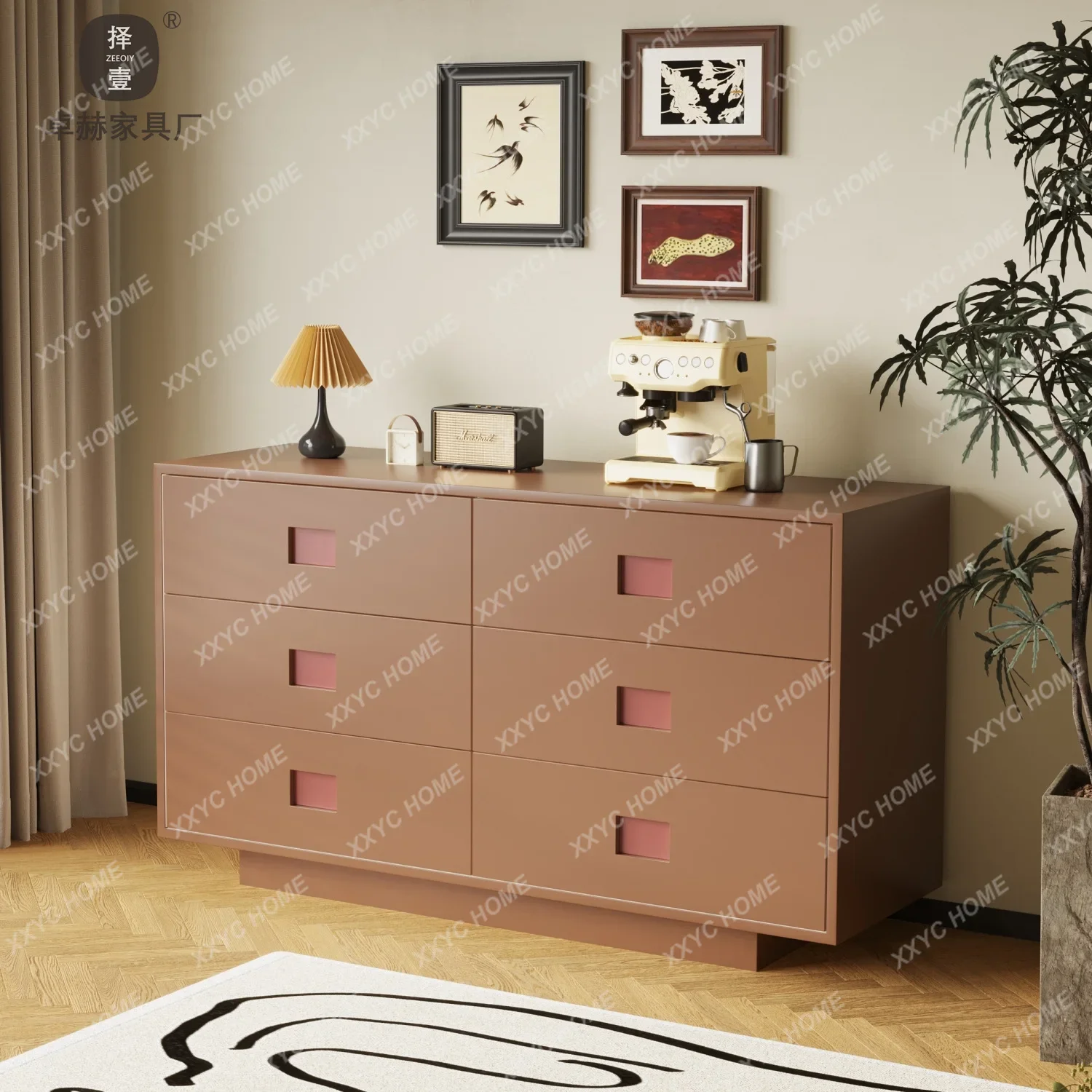 

HMJMedieval style paint contrasting color living room dining side cabinet small apartment bedroom bedside drawer side cabinet