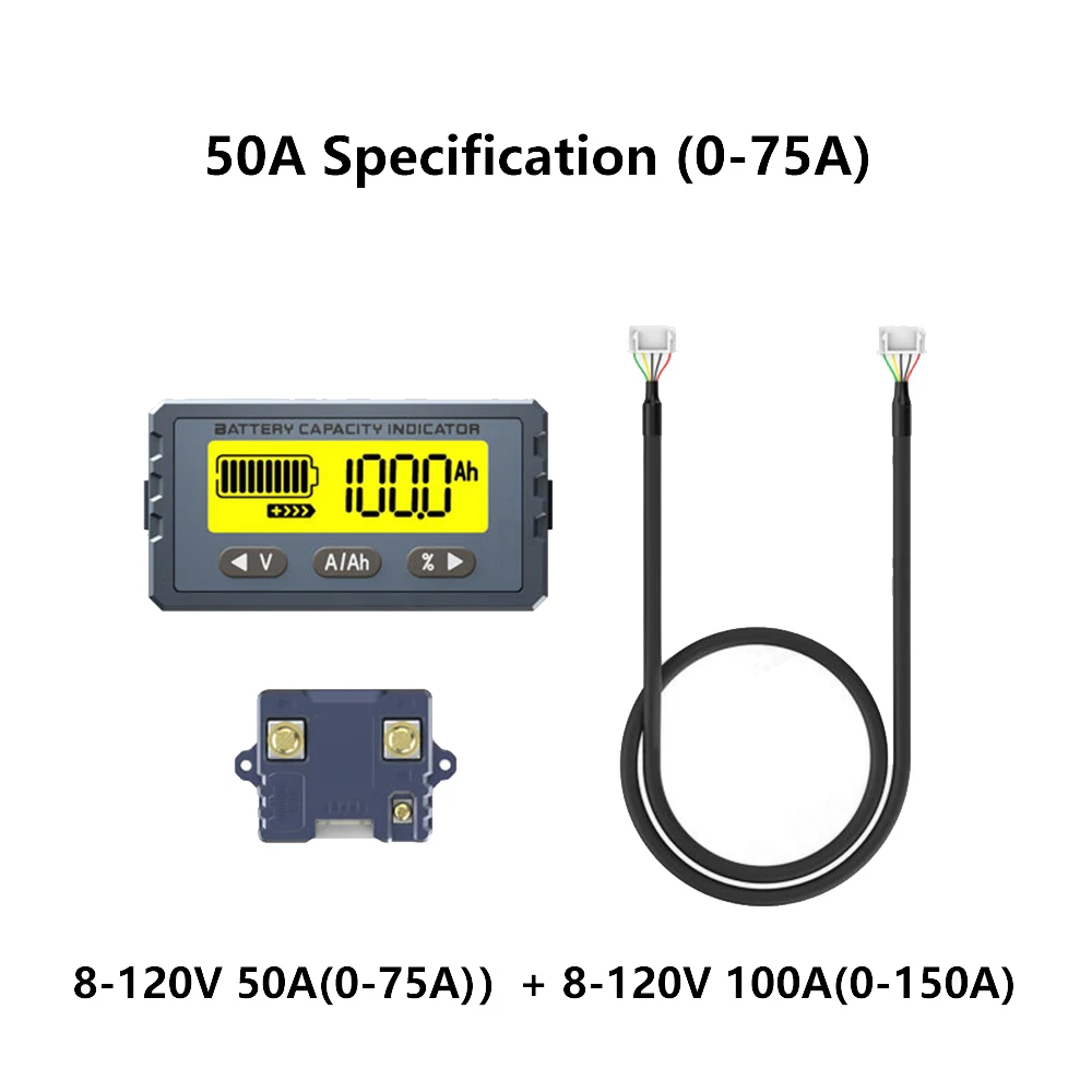 TY23 Battery Tester 50A 100A Coulomb Counter Meter Capacity Indicator 8V- 120V Li-ion Voltage/current/percentage/capacity Detect