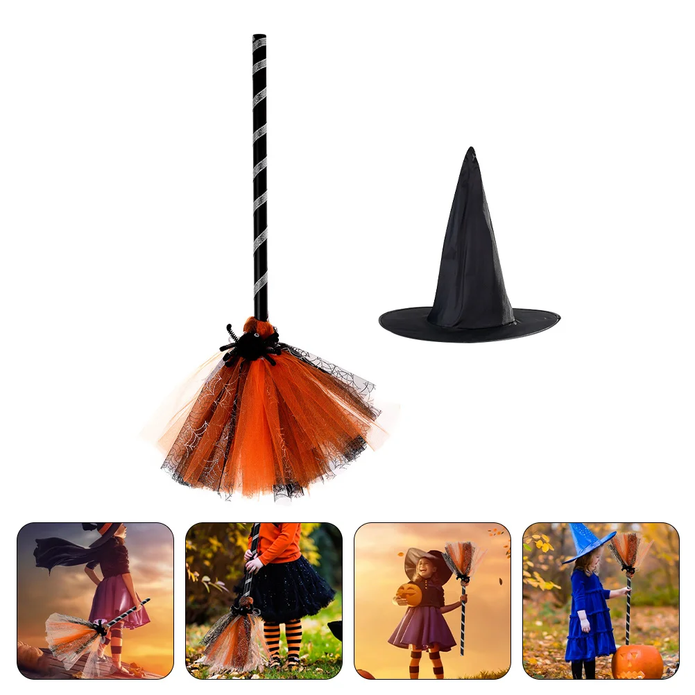 

Hat Broom Witch Wizard Caps Decor Party Costume Accessories Hats Decorative Prop Halloween Witches Cosplay Props