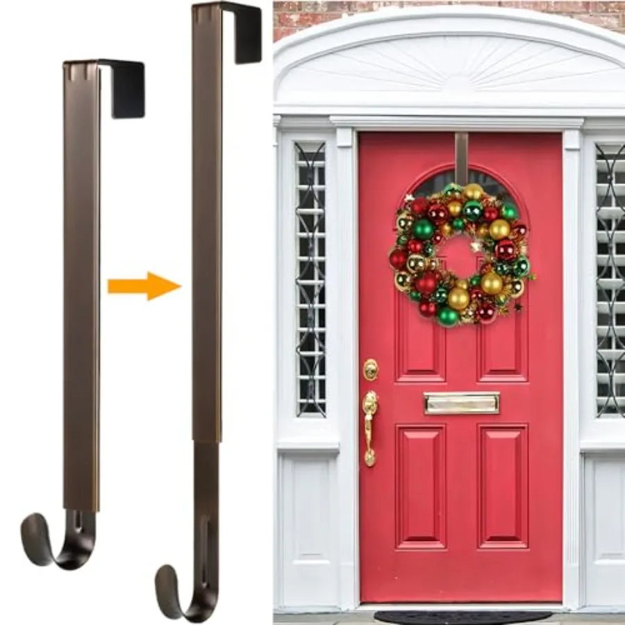 Wreath Hanger, Adjustable Length 14.9-25 Inch Metal Door Hanger, Wreath Hanger for Front Door 20 lbs Larger Christmas Wreaths D