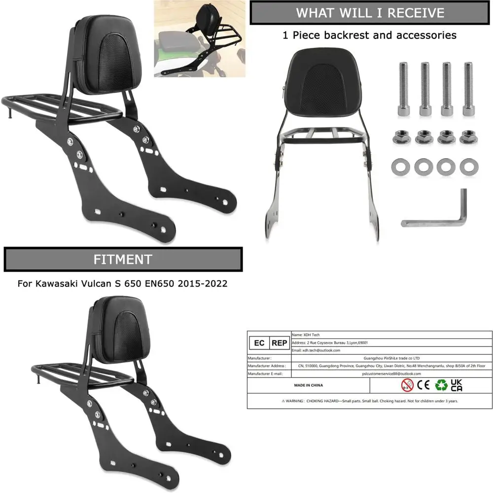 

Rear Motorcycle Passenger Backrest, PSLER Powersports Seats Sissy Bars Detachable Rear Passenger Backrest with Luggage Rack Carg