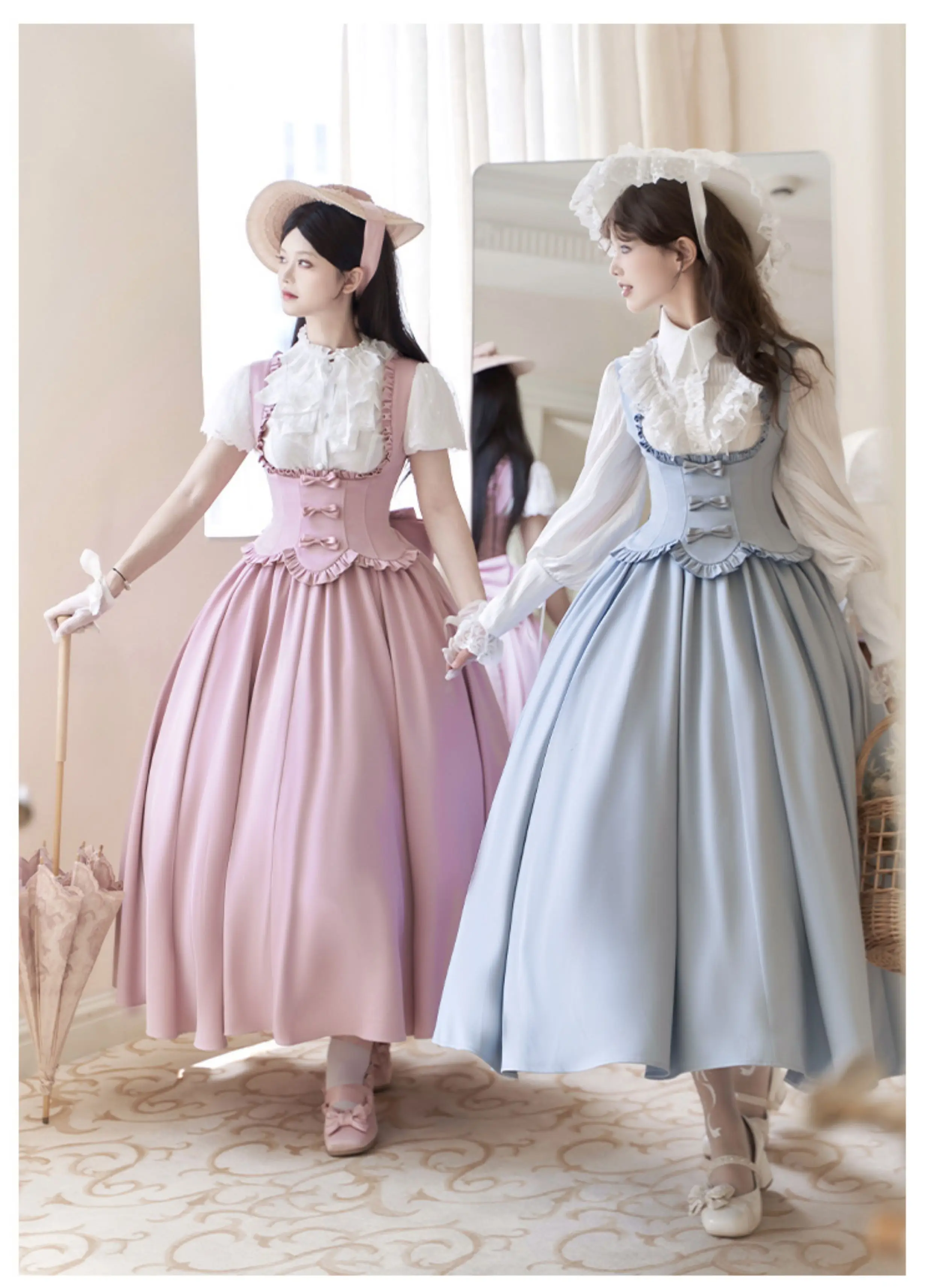 الأصلي المحكمة نمط لوليتا ريترو أنيقة تنورة طويلة Sk الصيف المرأة الجديدة عالية الخصر ضئيلة أنيقة الأميرة الشاي حزب تنورة أعلى #5