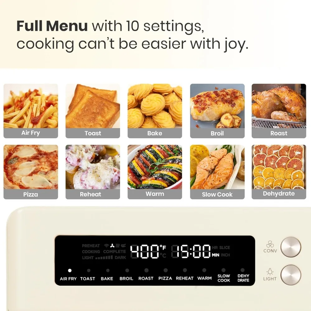 Retro Style Infrared Heating Air Fryer Toaster Oven, Extra Large Countertop Convection Oven 10-in-1 Combo Yellow Color