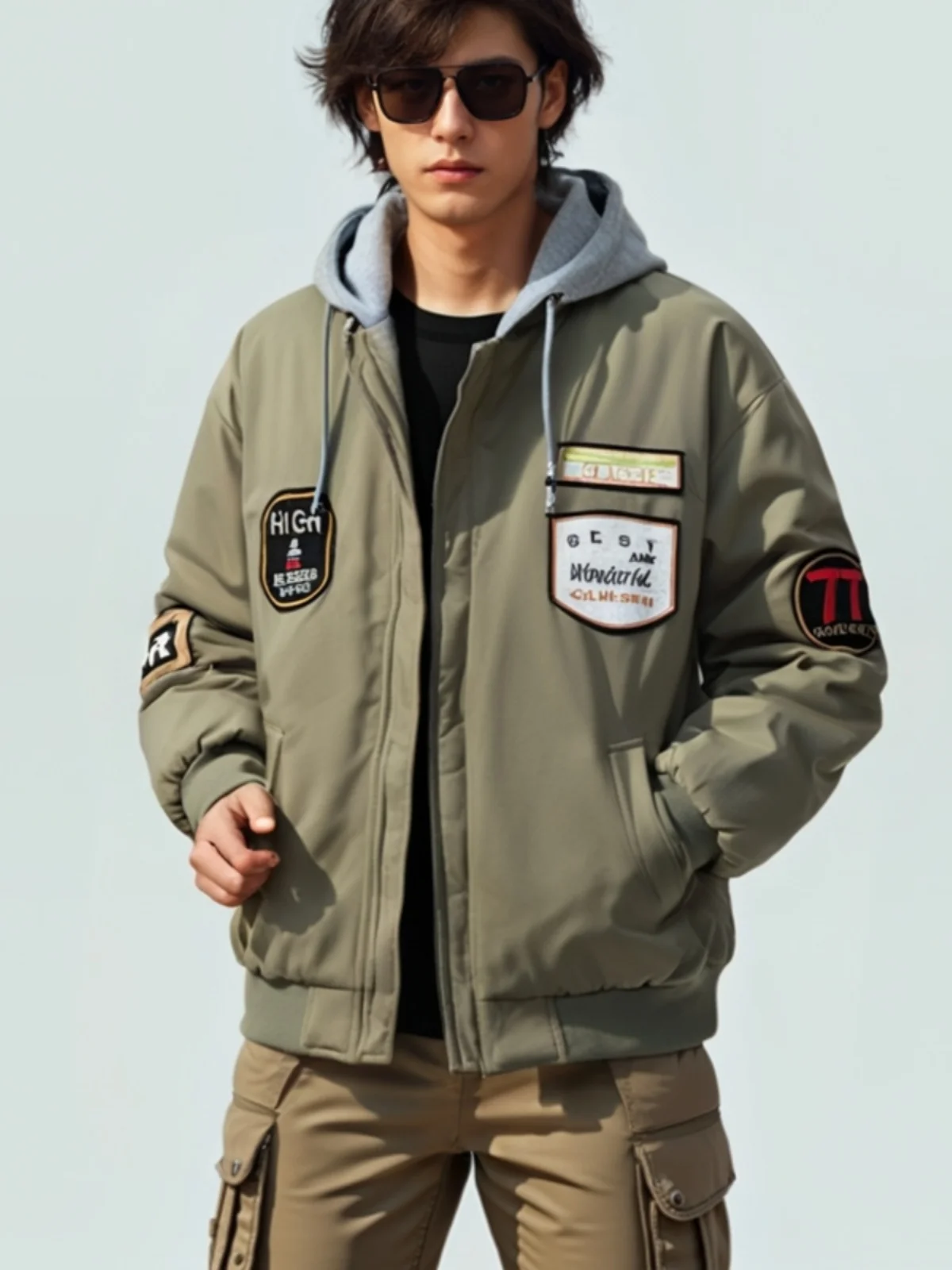 

Thiened Retro Bae Embroidery Baseball Jaet Men's Cotton Jaet Autumn Winter Pilot Jaet Trendy Loose Fit Youth Sle