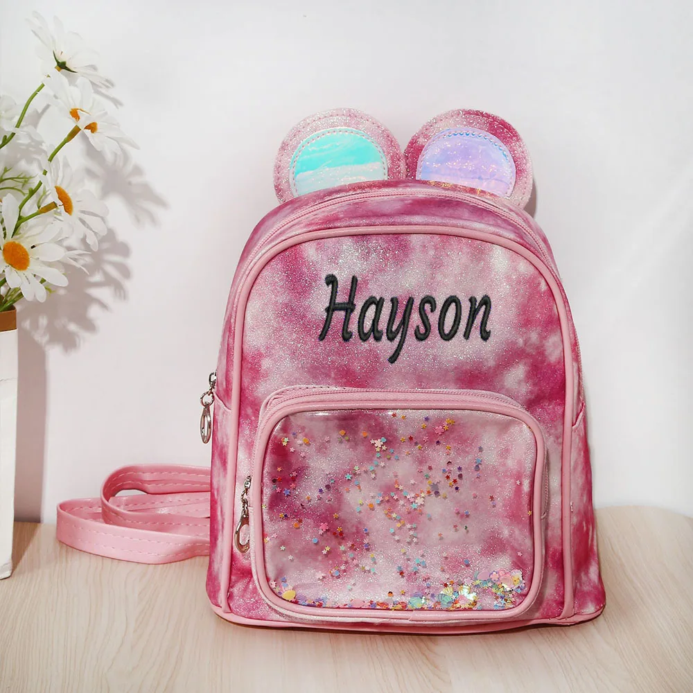 Personalized Name Lightweight Baby PU Backpack Princess Girls Starry Sky Kindergarten Schoolbag Custom Embroidered Snack Bags