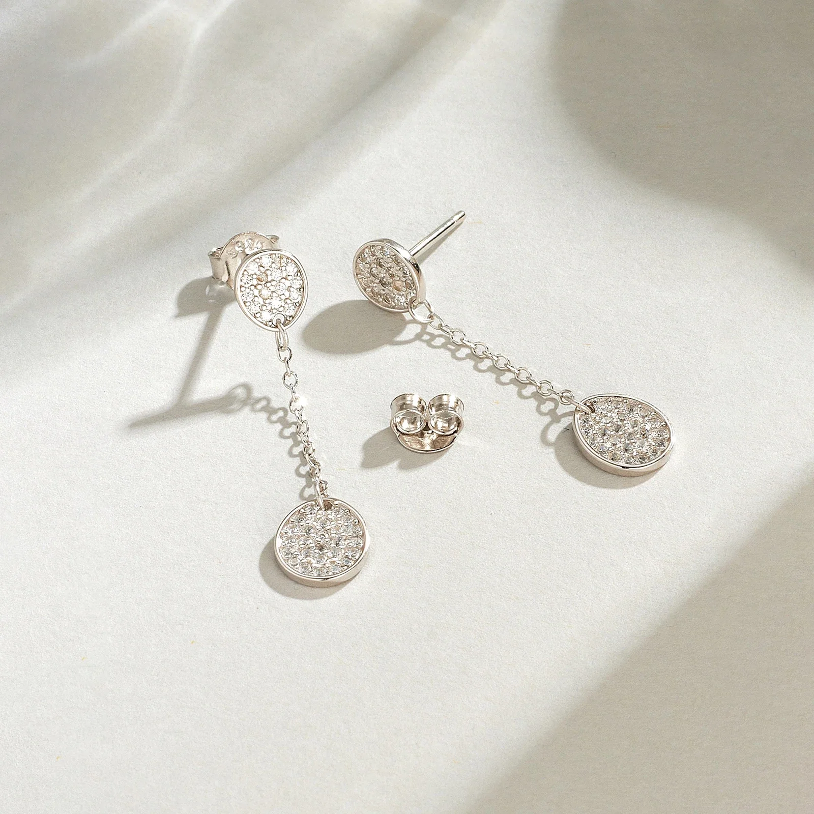 ANDYWEN 925 Silver Full CZ Double Circle Long Drop Earrings, Chain Dangle Stud, Hypoallergenic Pair Gift Box 3