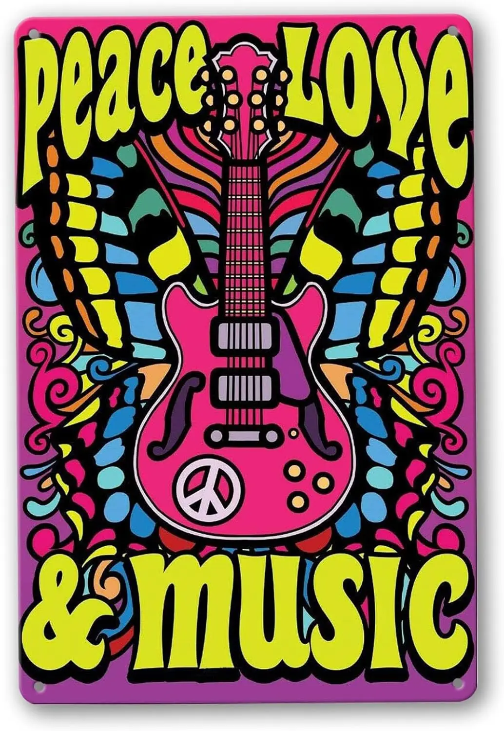 New Vintage Metal Tin Sign Peace,Love & Music Outdoor Street Garage & Home Bar Hotel Wall Decor - 8 X 12 Inches Metal Ti