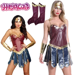 Anime Wonder Woman Uniform Fighter Leather Skirt Cosplay Costumes Diana Prince Cosplay Clothes For Women Halloween Shoe Covers