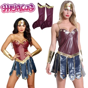 Anime Mulher Maravilha Uniforme, Saia de Couro, Diana Prince Cosplay Fantasias, Roupas de Halloween, Capas de Sapatos, Lutador 8 principais vendas botas mulher maravilha - №4