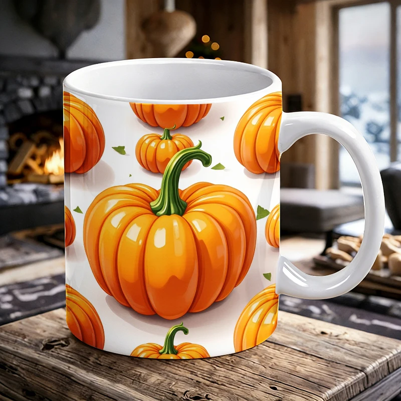 

Glossy 3D Realistic Pumpkins & Green Leaves Mug，Creative pumpkin Coffee Cup ，All-Over Print Water Cup Gift for a friend