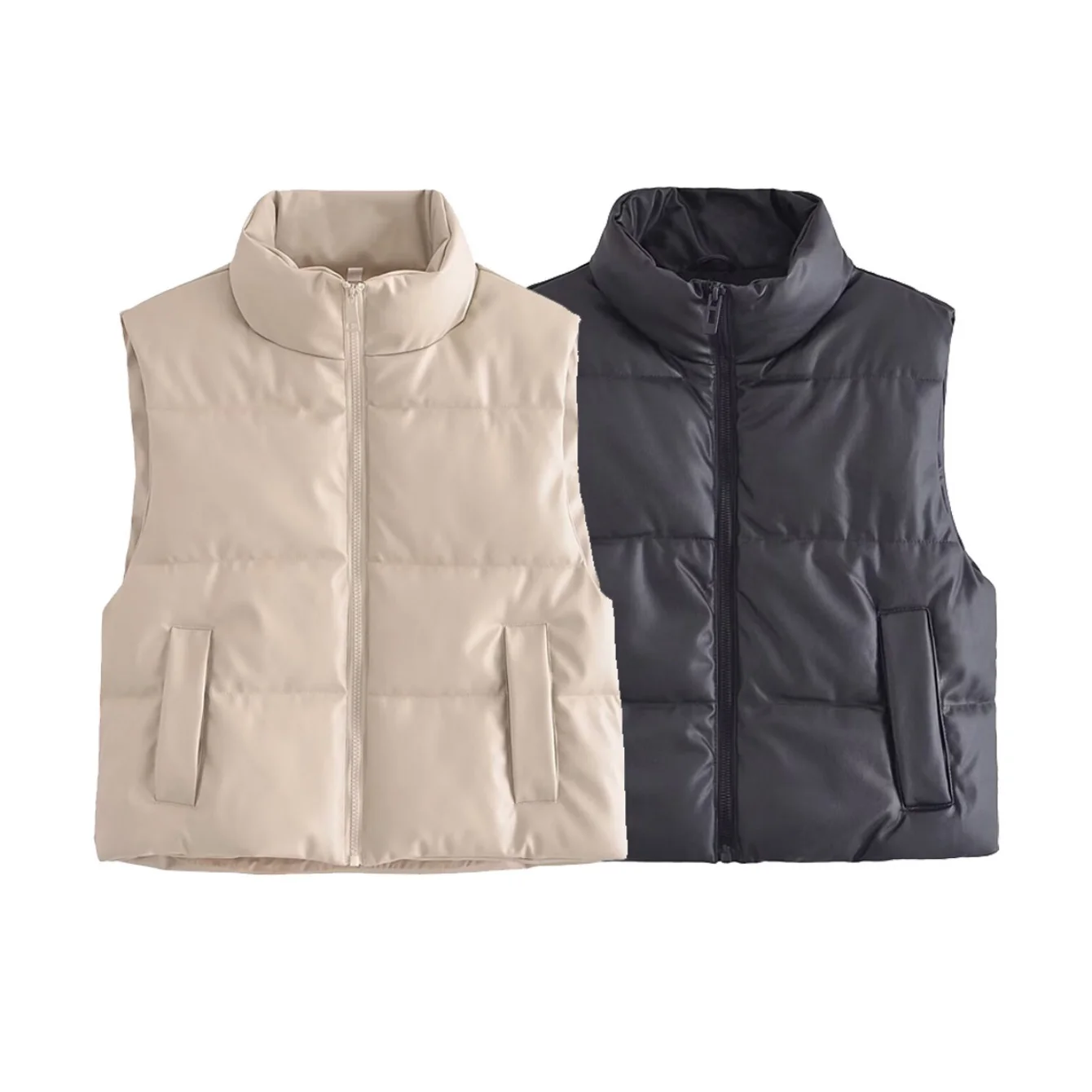 

Women's Black Leather Vest Jackets Coat PU Outwear Solid Sleeveless Zipper Cropped Tops Winter Woman Jacket Coats Streetwear