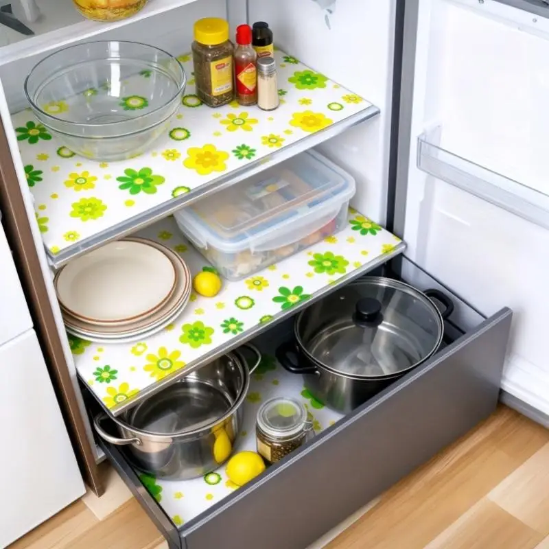 4Pcs Shelf Liner Non-Adhesive Waterproof Drawer Liner Durable Easy-to-Cut EVA Shelf Paper For Kitchen Cabinets Refrigerator