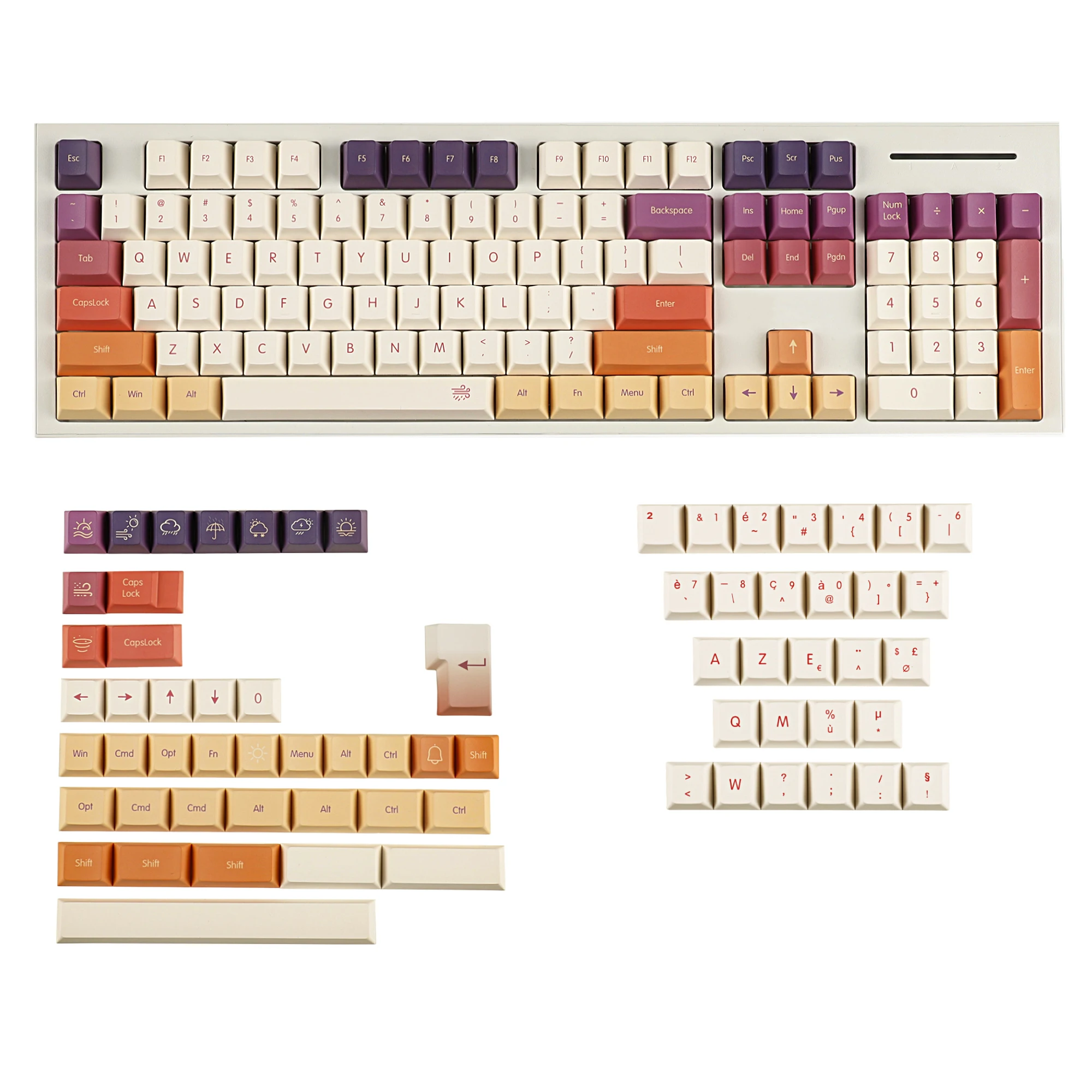 1.8mm Thickness German French ISO Cloud Dye Sub Keycaps Thick PBT Cherry Profile Keycap set For QWERTZ AZERTY MX Keyboard