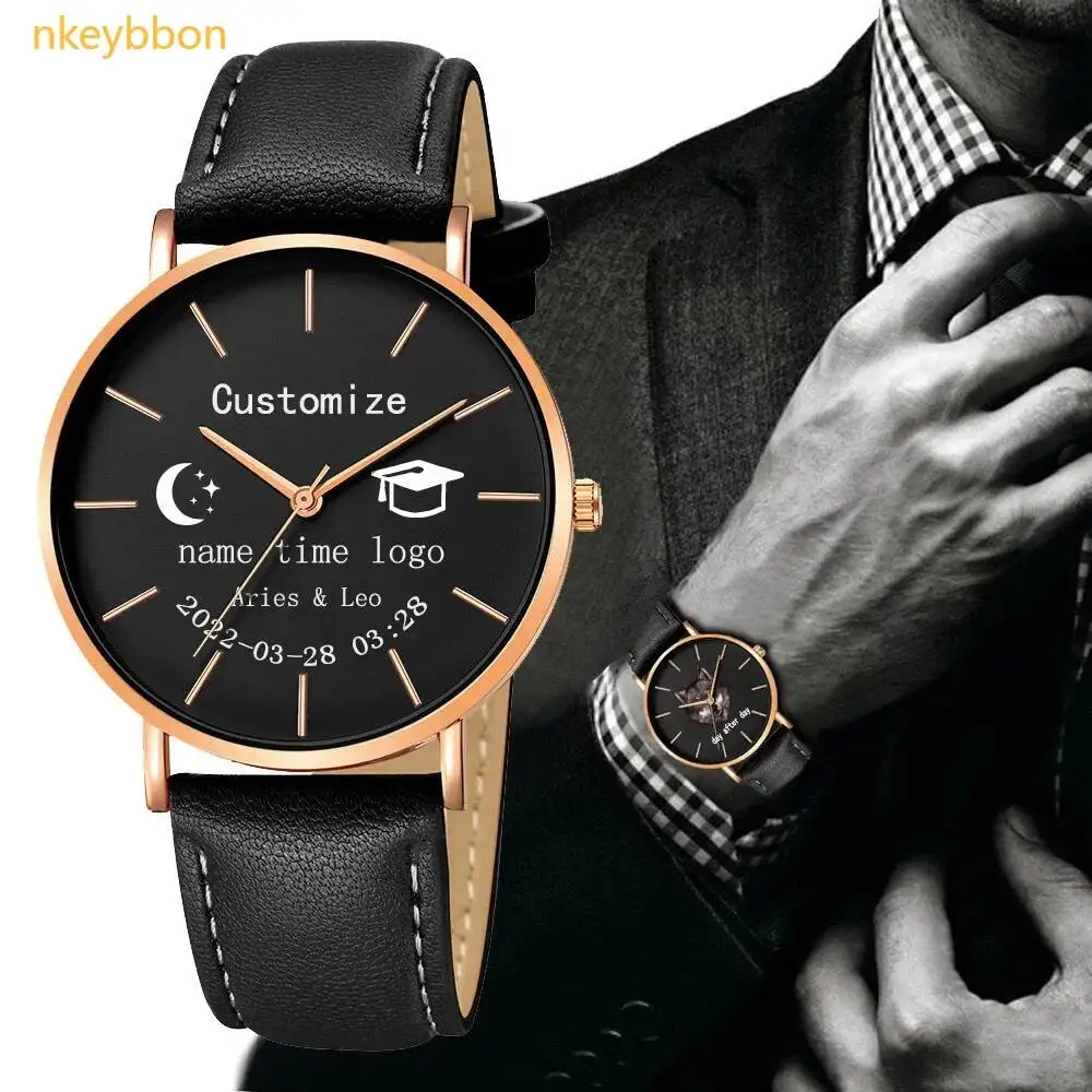 Personalisasi Nama Foto Jam Tangan Quartz Kustom Dengan Logo Cetak untuk Hadiah Wanita Pria