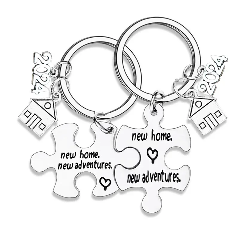 2025 Stainless Steel 2Pcs Our First Home Keychain New Home New Adventure Keychain Housewarming Present Puzzle Matching Keychain