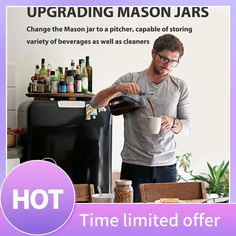 

B69C Mason Jar For Spout Lid For Wide Mouth Mason Jars, Airtight Mason Jar Pitcher Flip Cap Lid With Handle Durable Grey