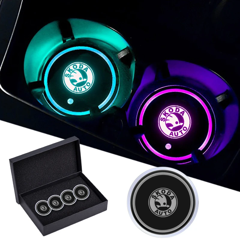 Car USB Charging Luminescent Cup Pad Interior Atmosphere Lamp For Skoda Octavia MK2 MK1 A5 A7 A8 Fabia Karoq Superb Rapid Kamiq