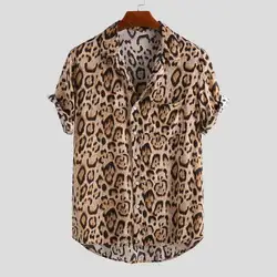 Camisa con estampado de leopardo 3D para hombre, camisa de manga corta de gran tamaño con solapa de playa, blusa sencilla de un solo pecho, ropa de moda