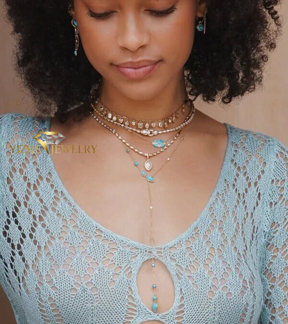 Wholesale Geometric Shape Turquoise Long Y Shaped Necklace For Women Wedding Party Fashion Jewelry