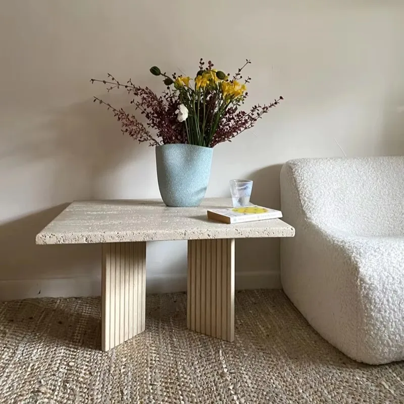 

Italian Modern Marble Coffee Cafe Table Simple Square Light Luxury Apartment Travertine Living Room Balcony Small Coffee Table