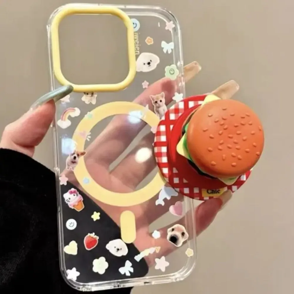 لذيذ تصميم الكورية مضحك 3D برغر Magsafe المغناطيسي الهاتف قبضة حامل قابل للطي آيفون 17 حامل قوس #2