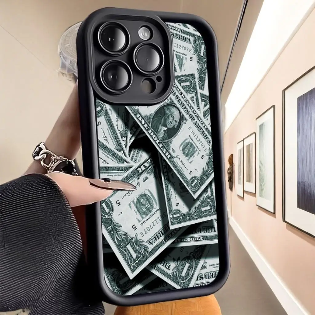 

Pink Dollars Full-Coverage Banknote Design Soft Phone Case For iPhone 16 13 15 14 12 11 Pro 15 16 7 8 Plus Max X XS XR SE2 Cover