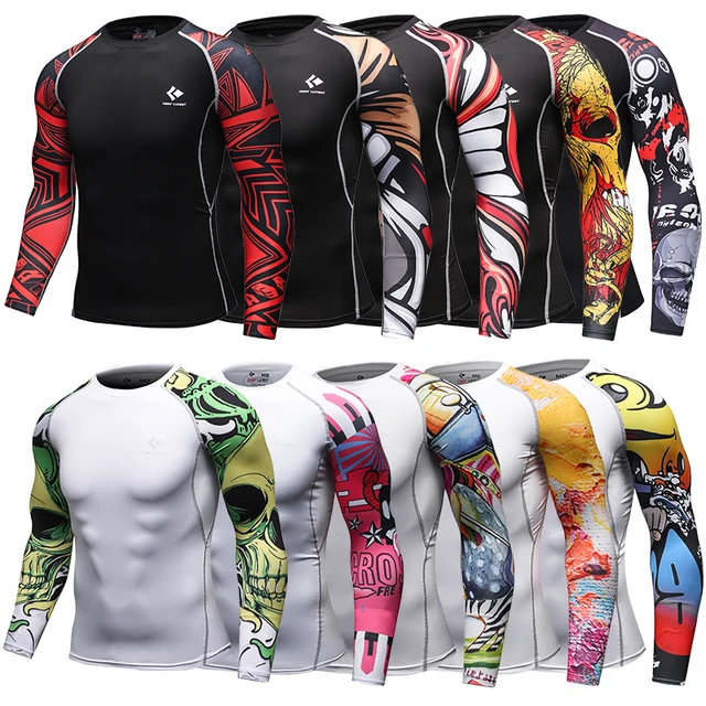 Z długim rękawem mężczyźni boks MMA Rashguard t-shirty odzież sportowa MMA kompresyjne topy sportowe koszulki Kickboxing Fitness Bjj Gi odzież