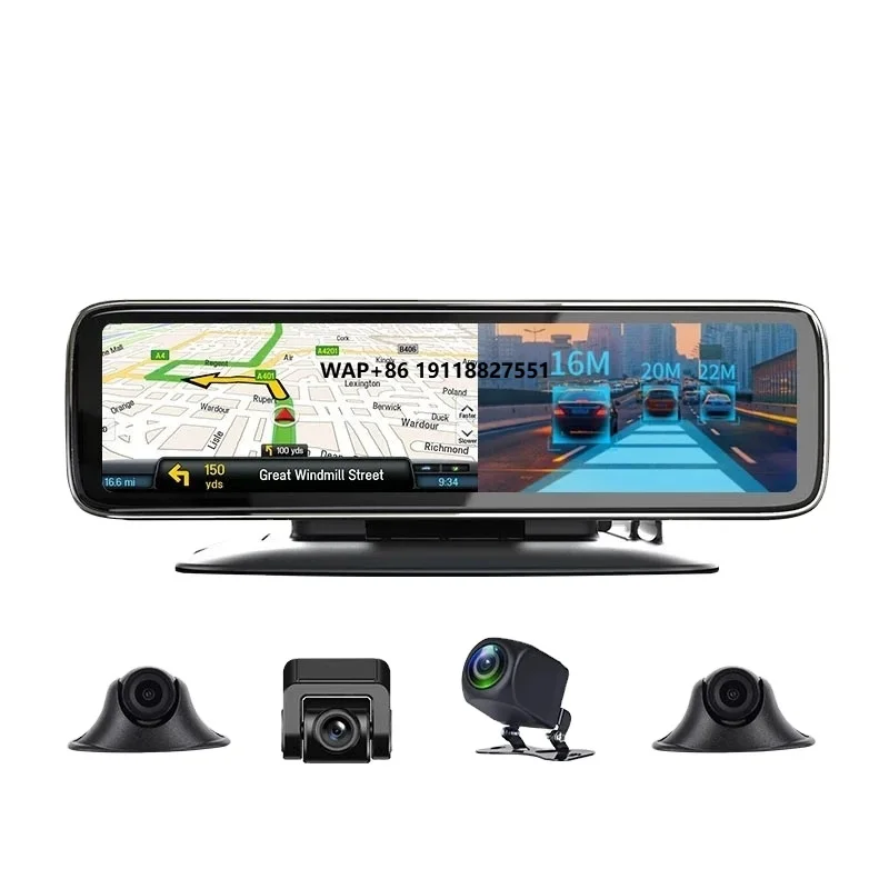 

Android 10.0 4G 12" Touch Screen Mirror Car DVR Dash Cam with 4 Cameras HD 720P WiFi GPS ADAS Mobile App Remote Control
