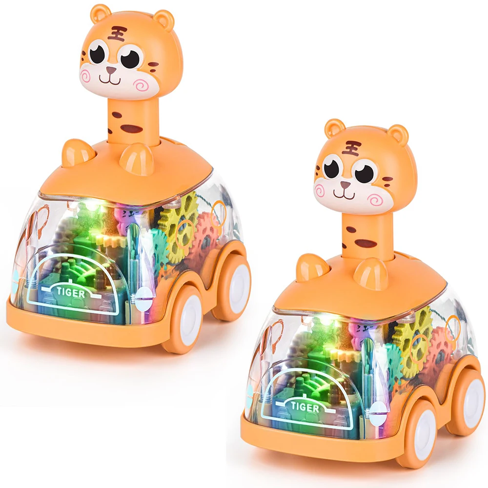 Baby Animal Car Toys Press and Go Gear Car Toy for Toddlers 1 2 3 Age Kids Pull Back Car Light Up Toy Wind-up Cars Birthday Gift