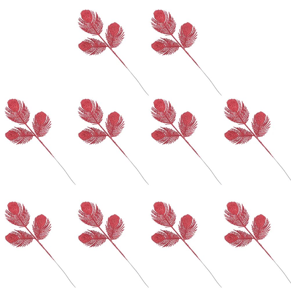 

10 Pcs Christmas Tree Decoration Ornaments Hollowed Glitter Powder Leaves for Crafts Fake Foliage Garland Xmas Flowers