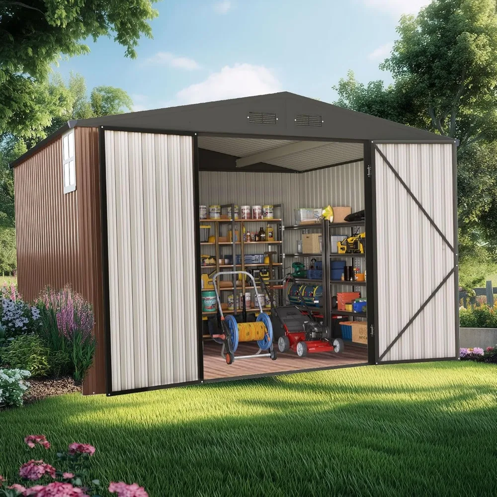 

Heavy-duty 10x10 Ft Metal Storage Shed, Lockable Steel Waterproof Tool Shed with Combination Lock (base 9.5x9.5 Ft, No Floor)