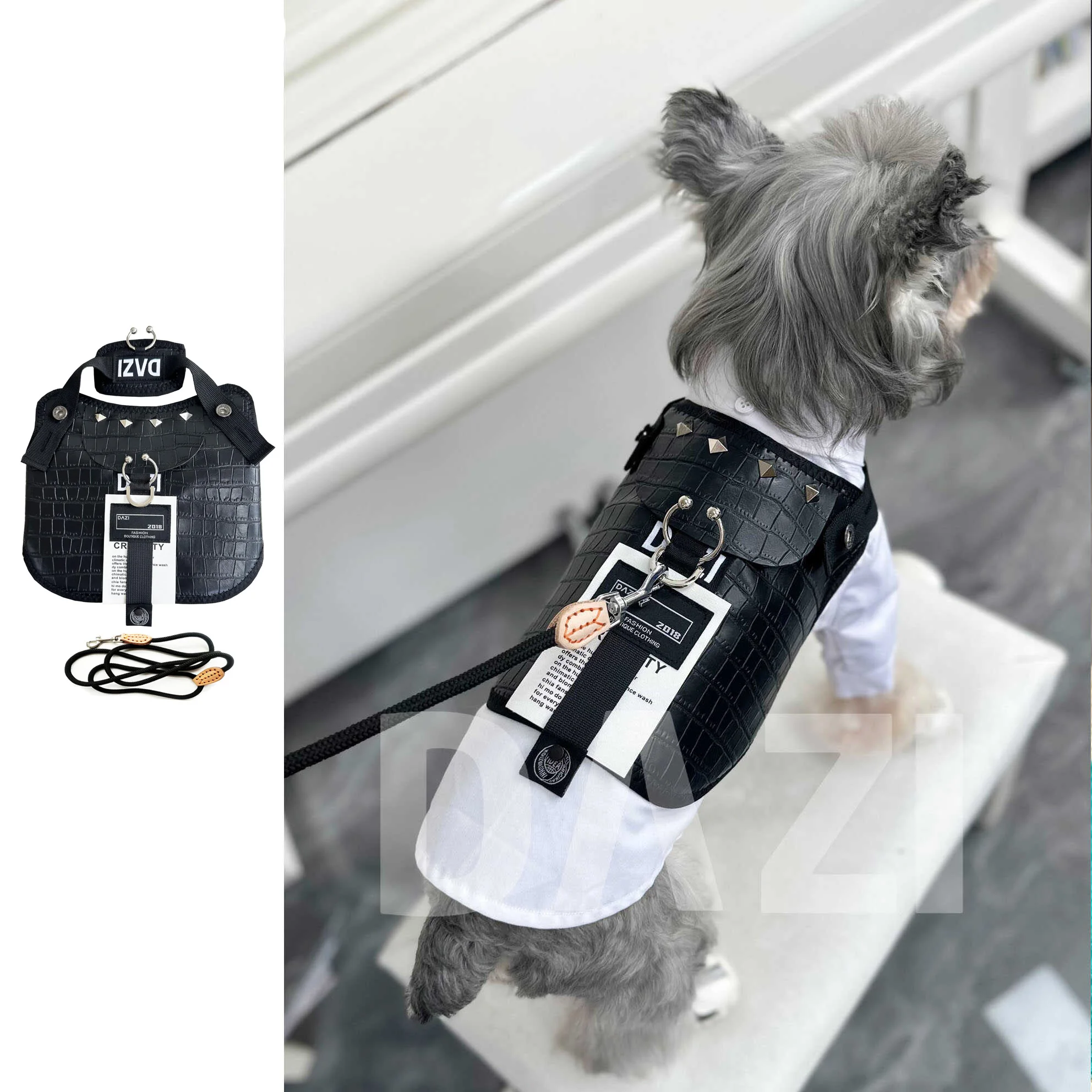 

Leather Dog Vest Harnesses Luxury Small Dog Clothes Chihuahua Bichon Schnauzer Puppy Harness for Outdoor Walking Pet Supplies