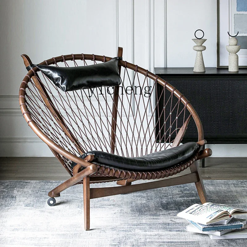 single leisure chair peacock pull rope line armchair solid wood balcony lazy recliner