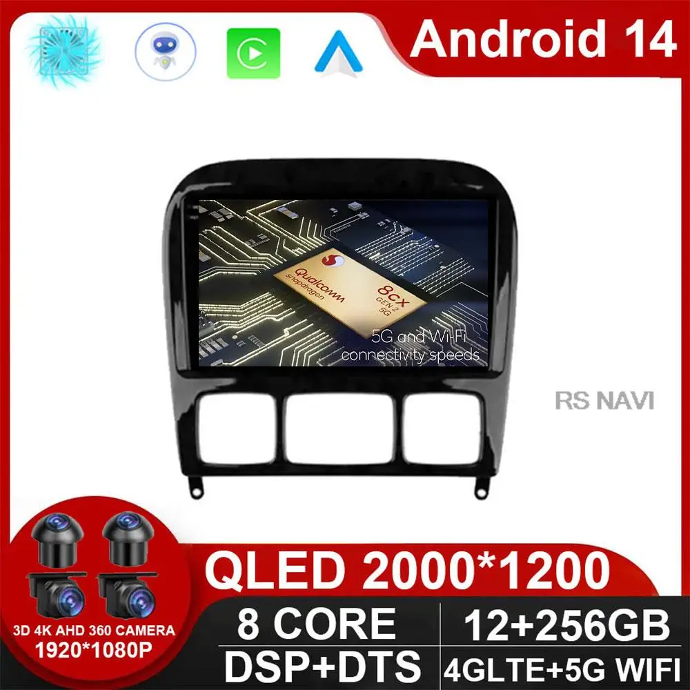 

Android 14 Car Stereo Radio Multimedia Player for Mercedes Benz S Class W220 S280 S320 S350 S400 S430 S500 S600 S55 AMG NO DVD