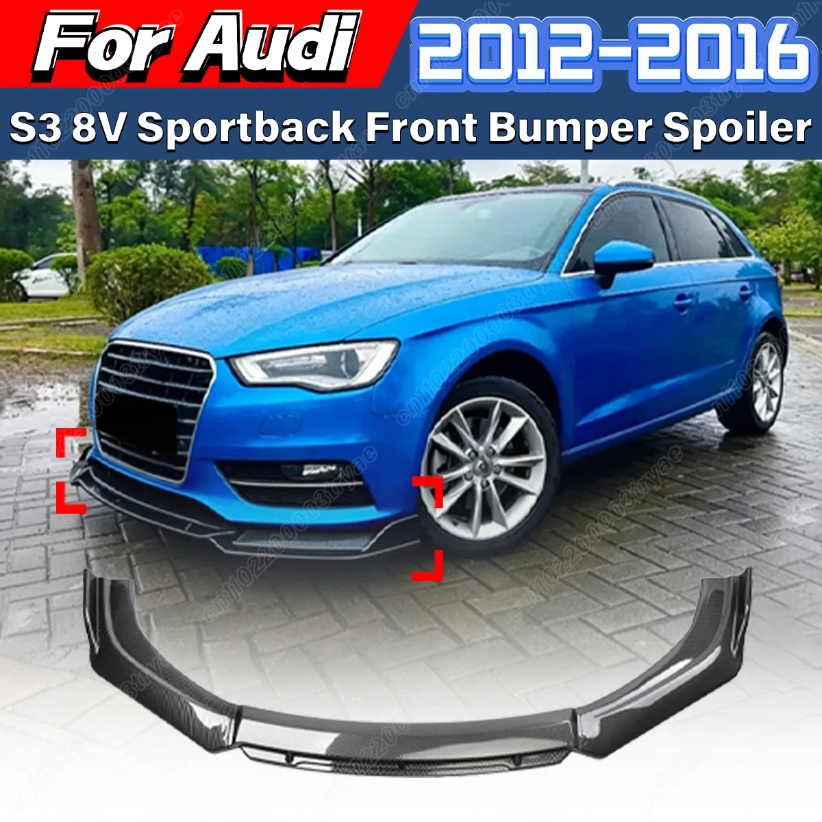 

For Audi A3 S3 8V TFSI TDI FSI S-Line 2013 2014 2015 2016 Front Bumper Spoiler Lip Splitter Lip Three-section Front Forklift Kit