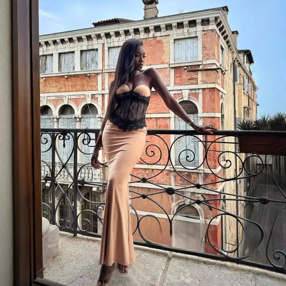 

Высококачественное сексуальное кружевное бюстье Dr, эластичное облегающее высокоэластичное длинное летнее платье с неровным подолом, без насадок, из полиэстера